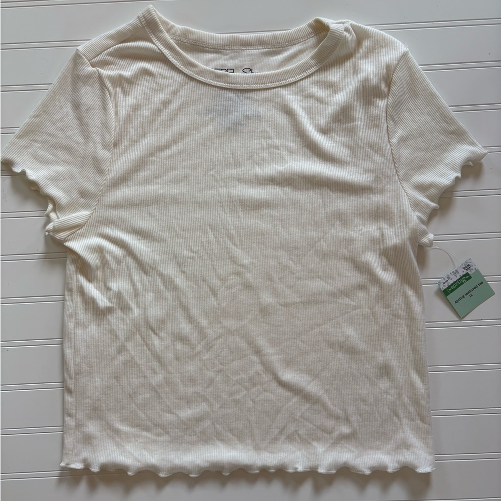 Off White Basic Short Sleeve Shirt Ribbed